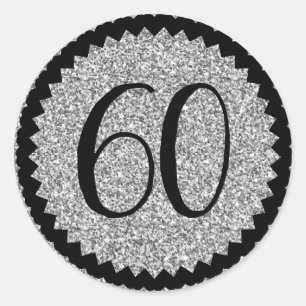 60th Birthday Party Silver Glitter Classic Round Sticker