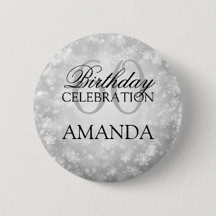 60th Birthday Party Silver Winter Wonderland 6 Cm Round Badge
