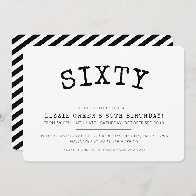 60TH birthday party simple modern minimal black Invitation (Front/Back)