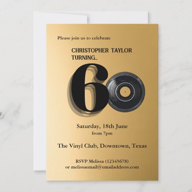 60th Birthday Party simple vinyl record Invitation (Front)