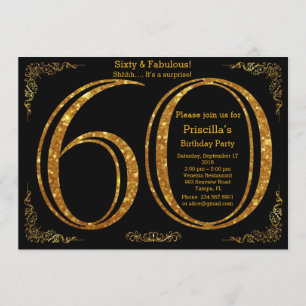 60th,Birthday party, Sixty, Gatsby, black & gold Invitation