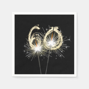 60th Birthday Party Sparklers on Black   Napkin