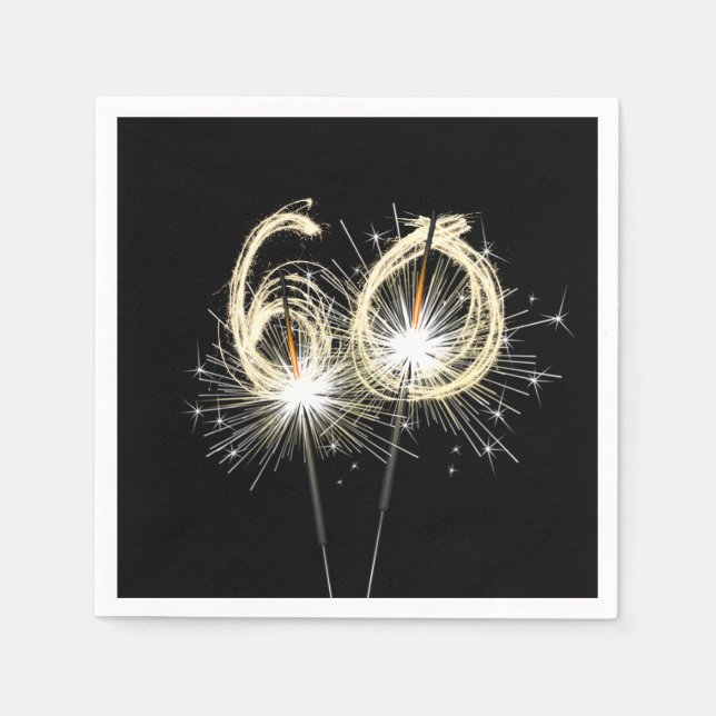 60th Birthday Party Sparklers on Black   Napkin (Front)