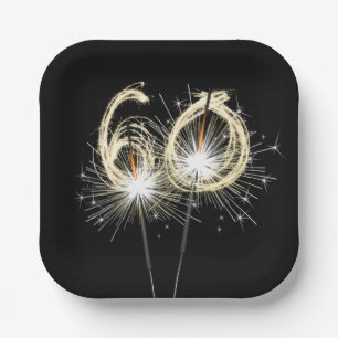 60th Birthday Party Sparklers on Black Paper Plate