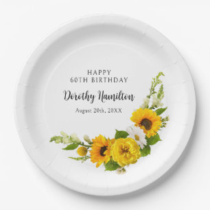 60th Birthday Party Sunflower Daisy Custom Paper Plate