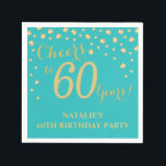 60th Birthday Party Teal and Gold Diamond Napkins<br><div class="desc">60th Birthday Party Invitation with Teal and Gold Glitter Diamond Background. Gold Confetti. Adult Birthday. Man or Woman Birthday. For further customisation,  please click the "Customise it" button and use our design tool to modify this template.</div>