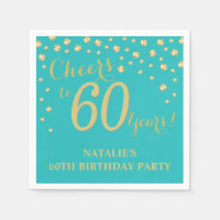 60th Birthday Party Teal and Gold Diamond Napkins