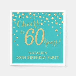 60th Birthday Party Teal and Gold Diamond Napkins
