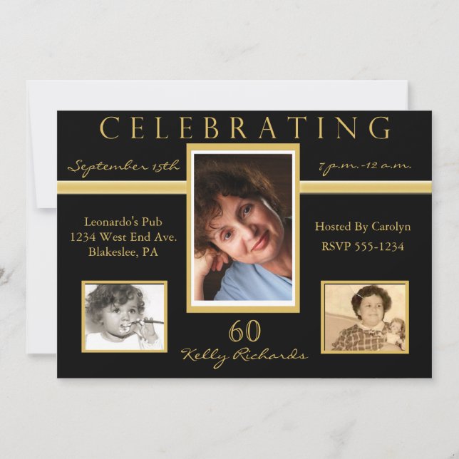 60th Birthday Party Tri Photo Invitations (Front)