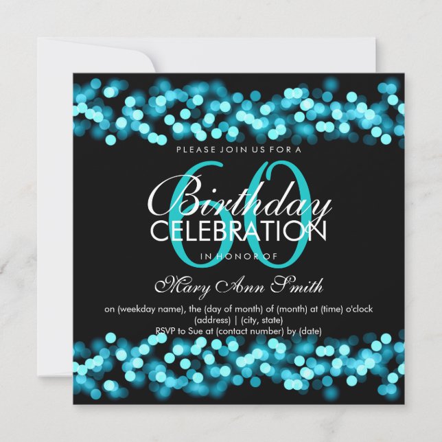 60th Birthday Party Turquoise Hollywood Glam Invitation (Front)