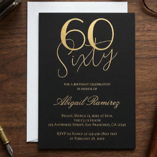 60th Birthday Party Typography Photo Black & Gold Foil Holiday Card