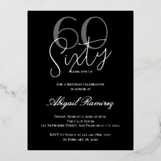 60th Birthday Party Typography Photo Black Silver Foil Holiday Postcard