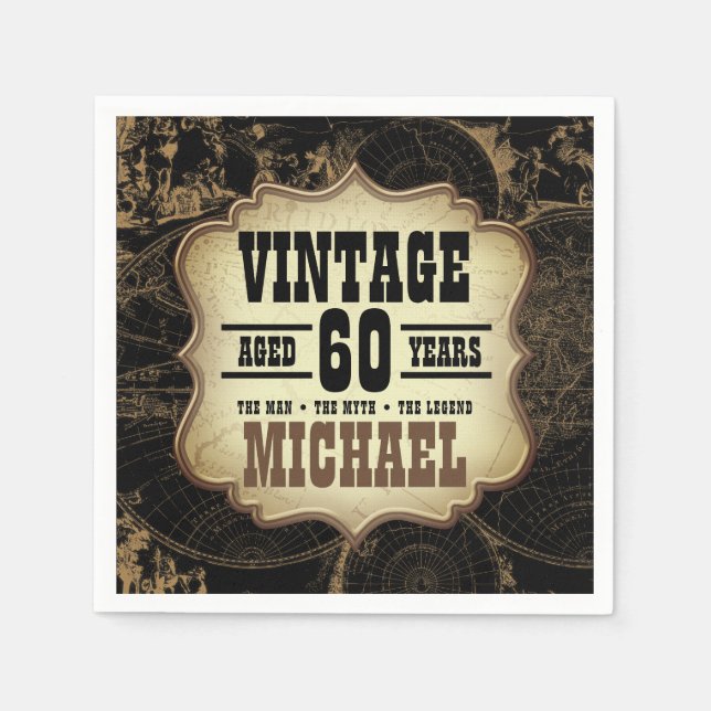 60th Birthday Party Vintage Theme Custom Name Napkin (Front)