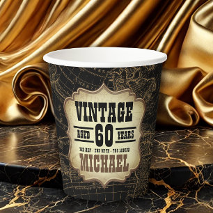 60th Birthday Party Vintage Theme World Map Paper Cups