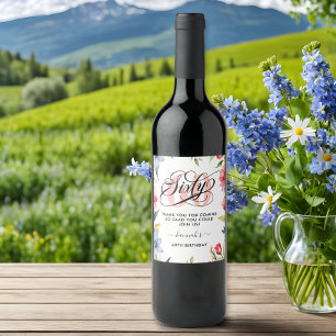 60th Birthday Party Watercolor Floral  Wine Label