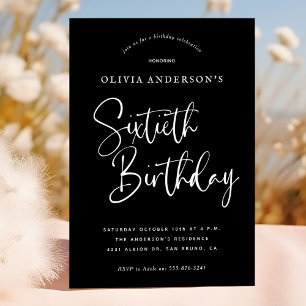 60th Birthday Party   White on Black Typography Invitation