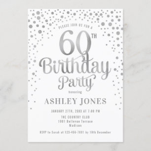 60th Birthday Party - White & Silver Invitation
