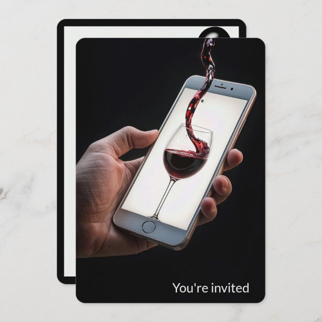 60th Birthday Party Wine On Smartphone Screen Invitation (Front/Back)