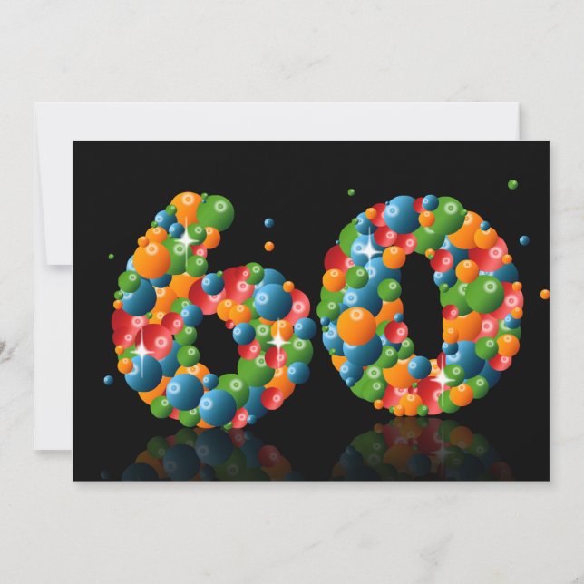 60th Birthday party, with bubbles and balls Invitation (Front)