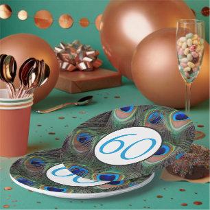 60th Birthday Peacock Feather Paper Plate