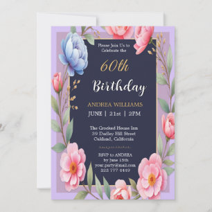 60th Birthday Peonny Flower Roses Wildflowers Invitation