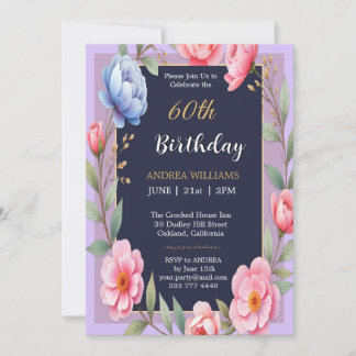 60th Birthday Peonny Flower Roses Wildflowers Invitation