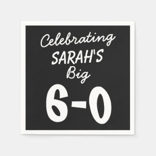 60th Birthday Personalised Black Party Napkins