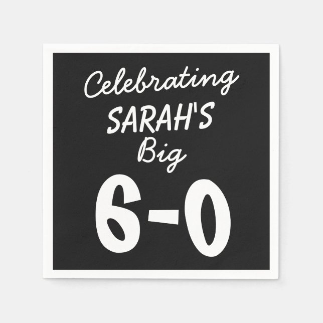 60th Birthday Personalised Black Party Napkins (Front)