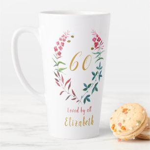 60th Birthday Personalised Girly Floral Feminine C Latte Mug