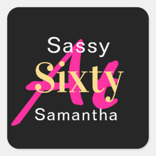60th Birthday Personalised Hot Pink Black Party Square Sticker