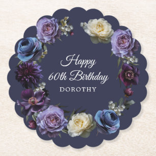 60th Birthday Personalised Moody Purple Flower  Paper Coaster