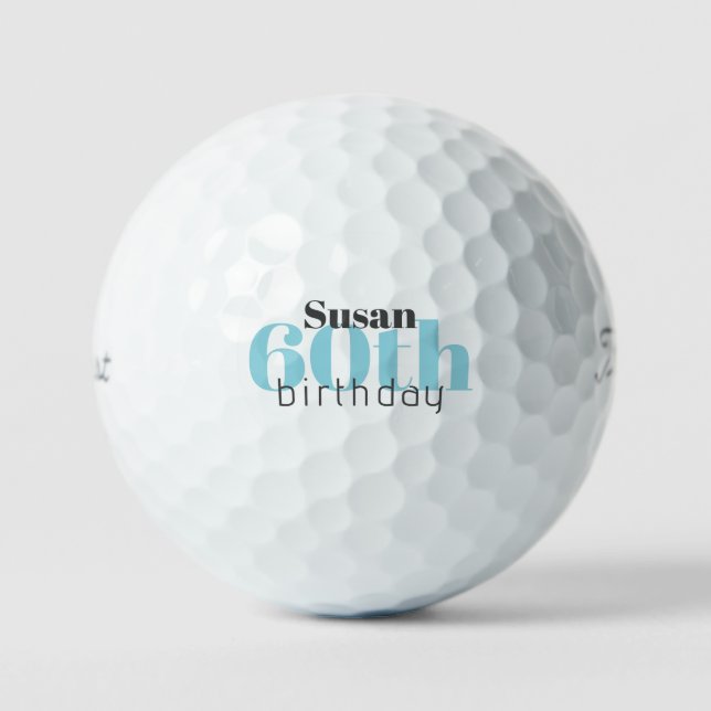 60th Birthday Personalised  Turquoise Titleist  Golf Balls (Front)