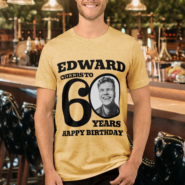 60th Birthday photo and name mono tone black Tri-Blend Shirt (Creator Uploaded)