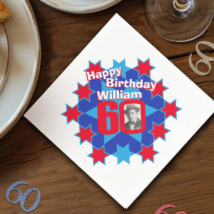 60th birthday photo and name red star napkins