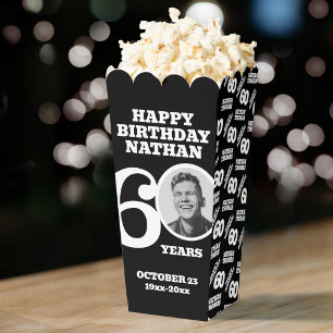 60th birthday photo black and white custom popcorn favour box