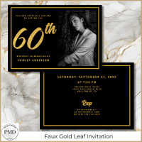 60th Birthday Photo Black Faux Gold Leaf Elegant 