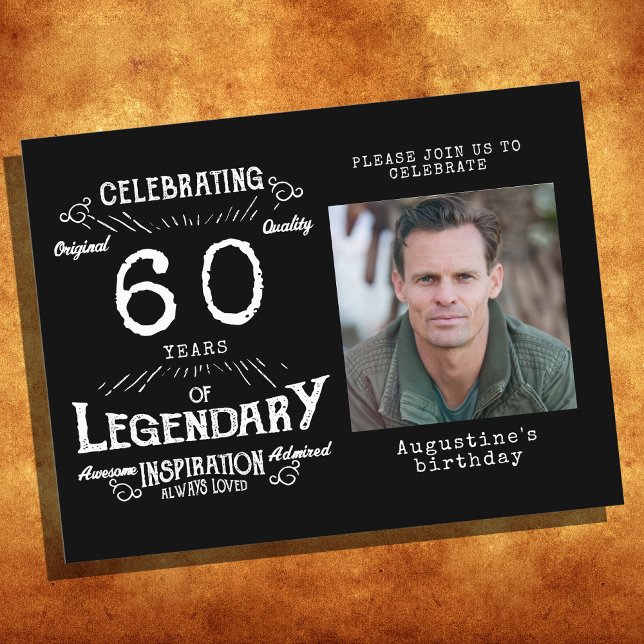 60th Birthday Photo Black Vintage Birthday Invites Postcard (Creator Uploaded)