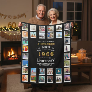 60th Birthday Photo Collage Father Grandfather Fleece Blanket