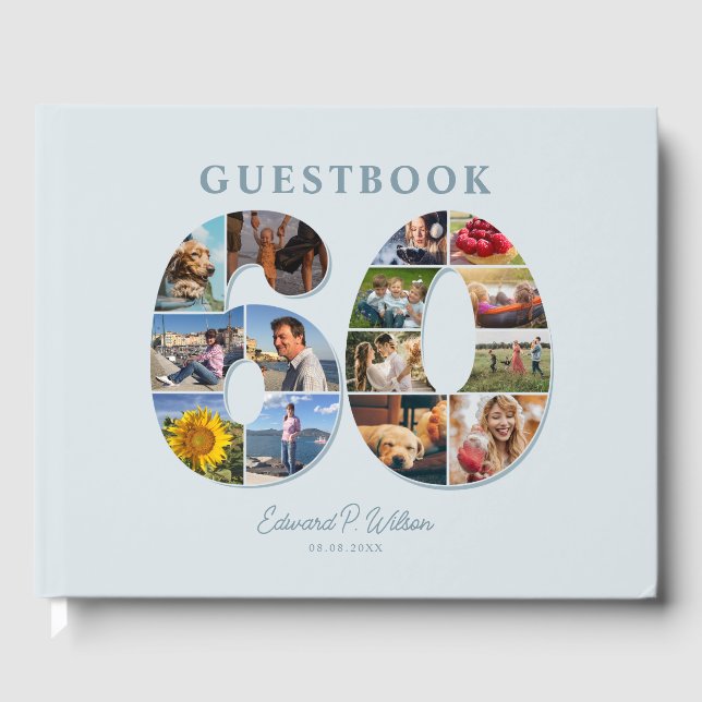 60th Birthday Photo Collage Milestone Guestbook (Front)