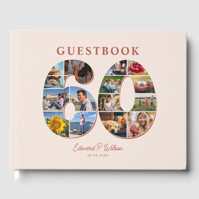 60th Birthday Photo Collage Milestone Guestbook (Front)