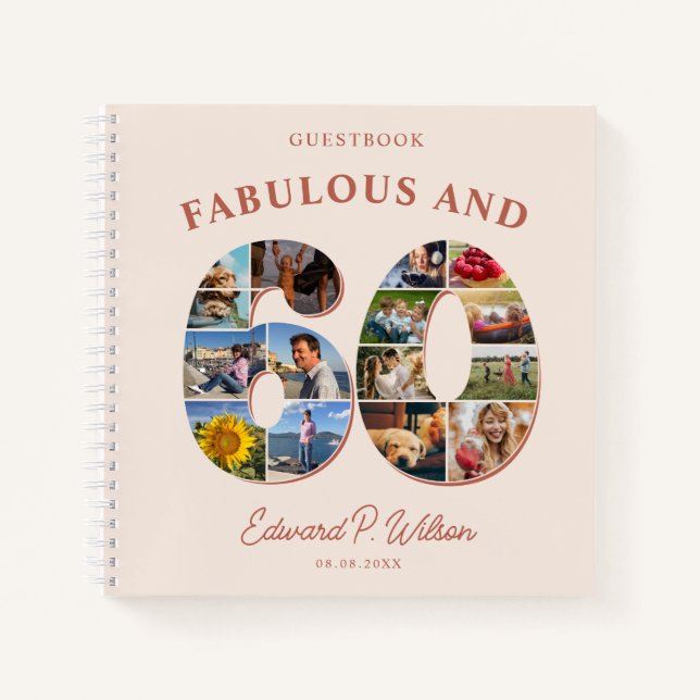 60th Birthday Photo Collage Milestone Guestbook Notebook (Front)