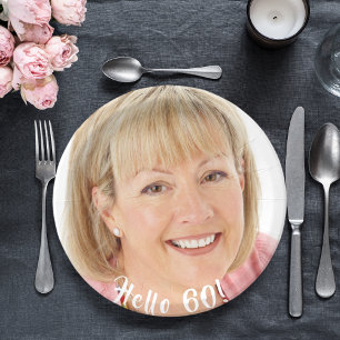 60th birthday photo hello 60 sixty paper plate