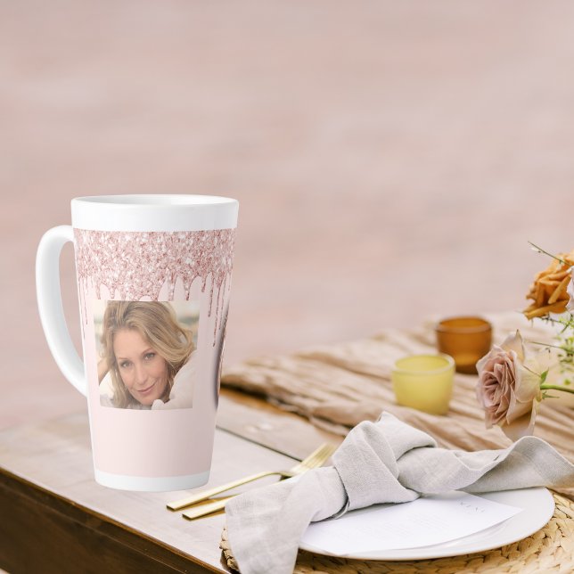 60th birthday photo rose gold glitter pink balloon latte mug (Creator Uploaded)