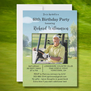 60th Birthday Photo Watercolor Golf Theme Invitation