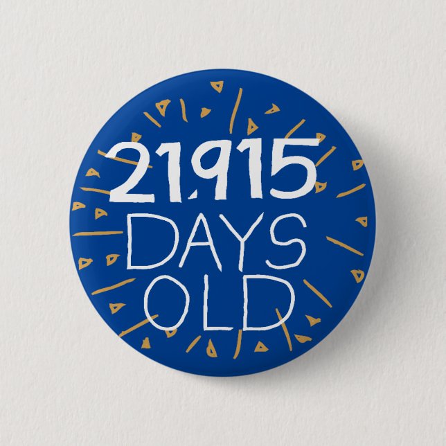 60th Birthday pin Sixty age in days old sixtieth (Front)