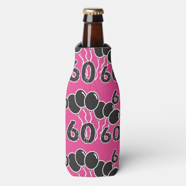 60th Birthday PINK BLACK Bottle Cooler (Bottle Front)