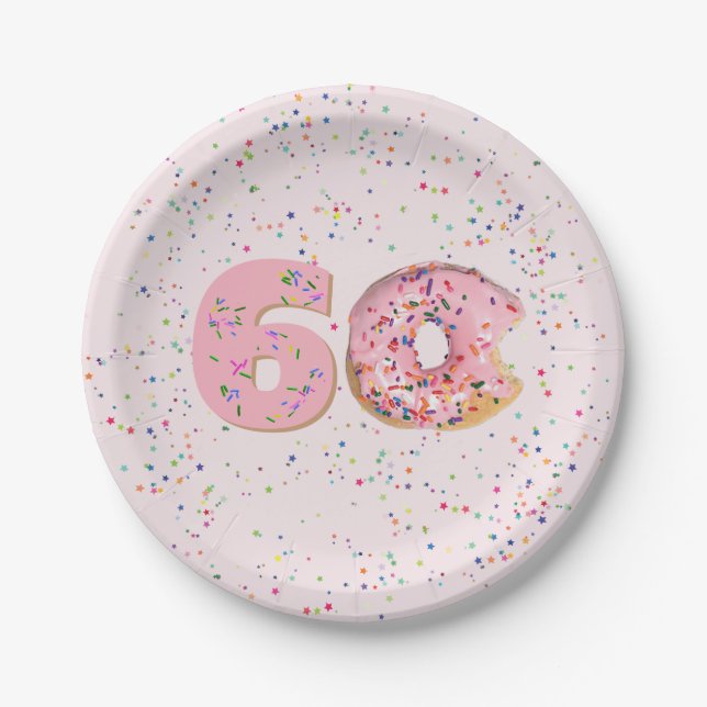 60th Birthday Pink Doughnut Paper Plate (Front)