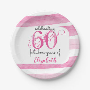 60th birthday PINK fabulous 60 years Paper Plates