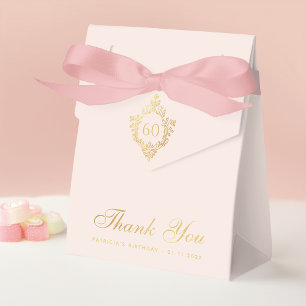 60th Birthday Pink Faux Gold Vintage Crest Elegant Favour Box