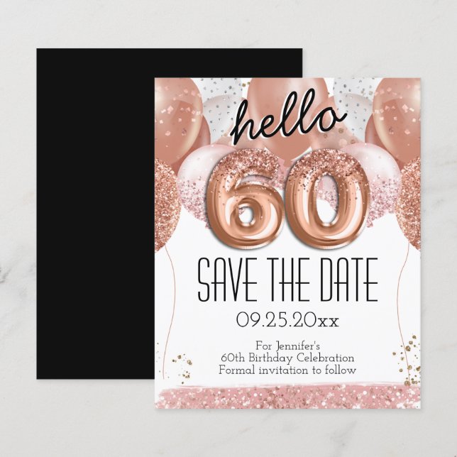 60th Birthday Pink Glitter Save the Date (Front/Back)